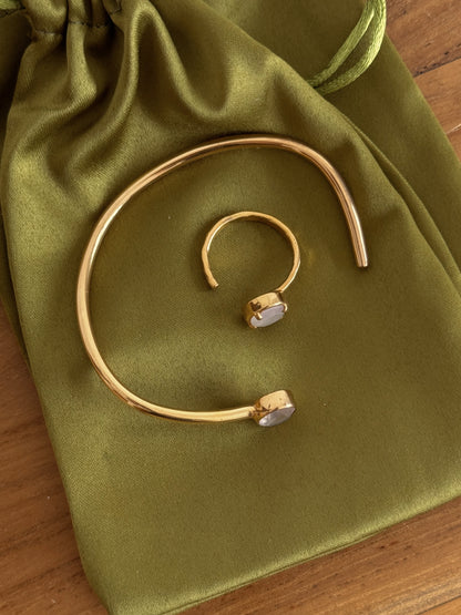 Bracelet Jonc Shakti - Bijou ajustable en quartz rose