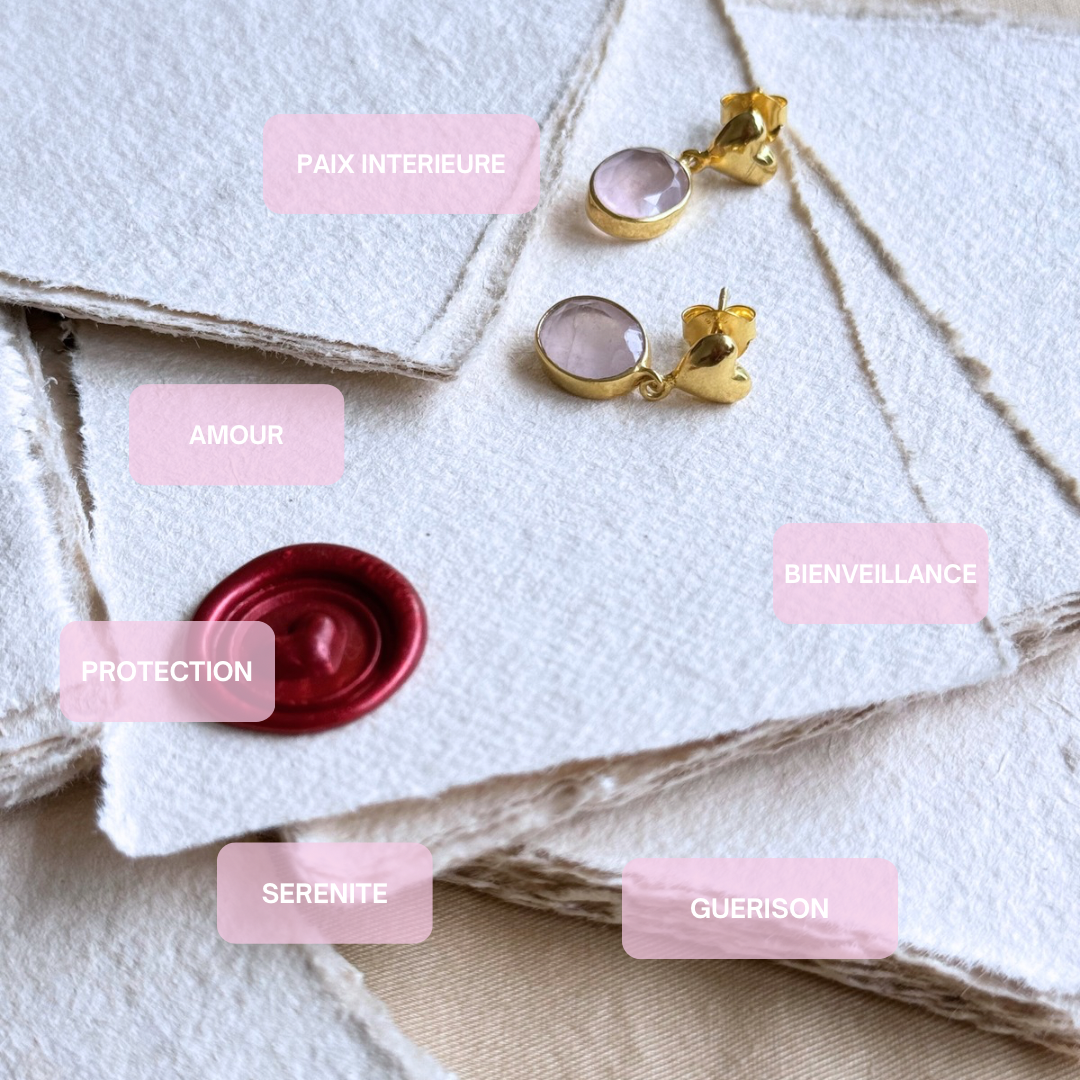 Boucles d'oreilles Sri - Bijou en quartz rose