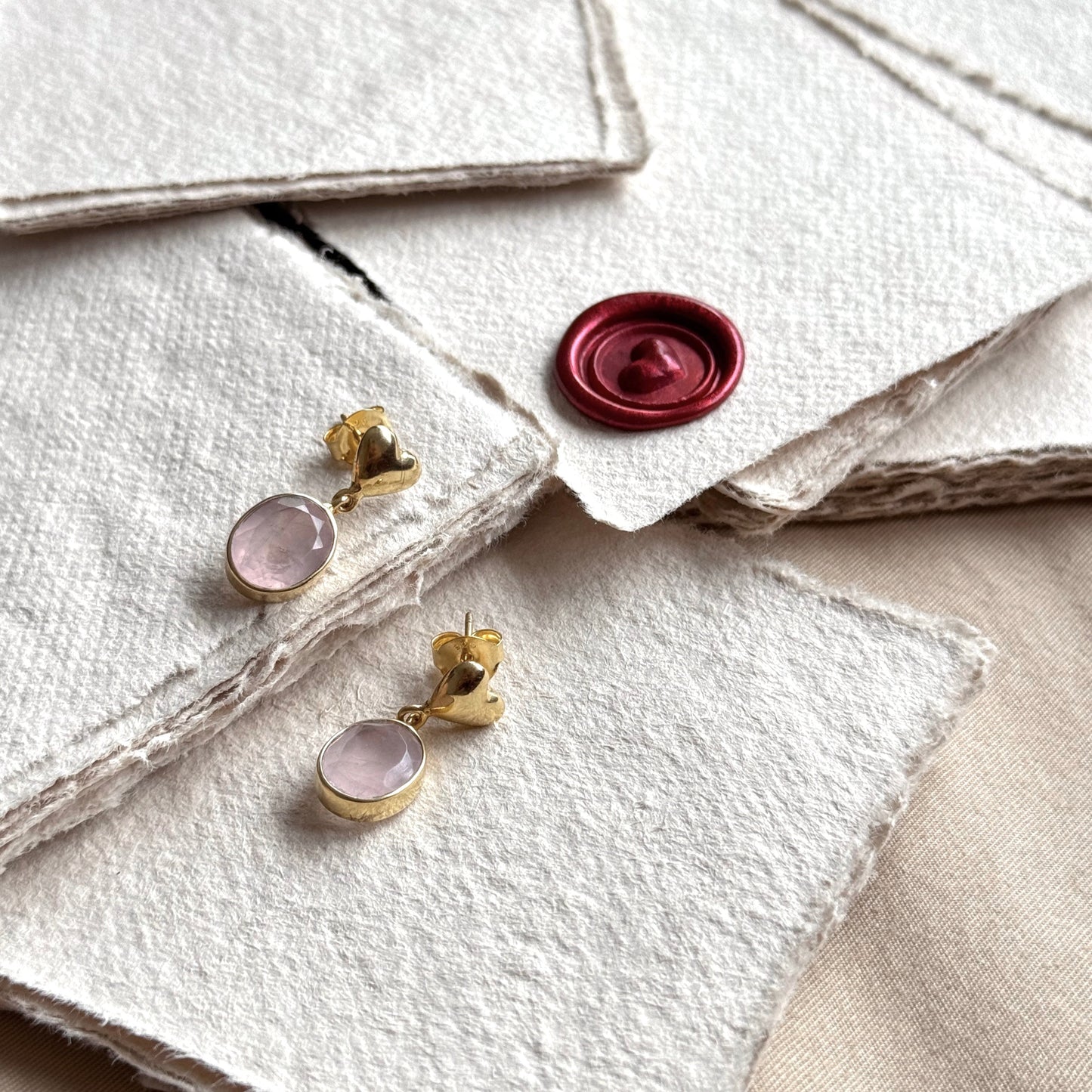 Boucles d'oreilles Sri - Bijou en quartz rose