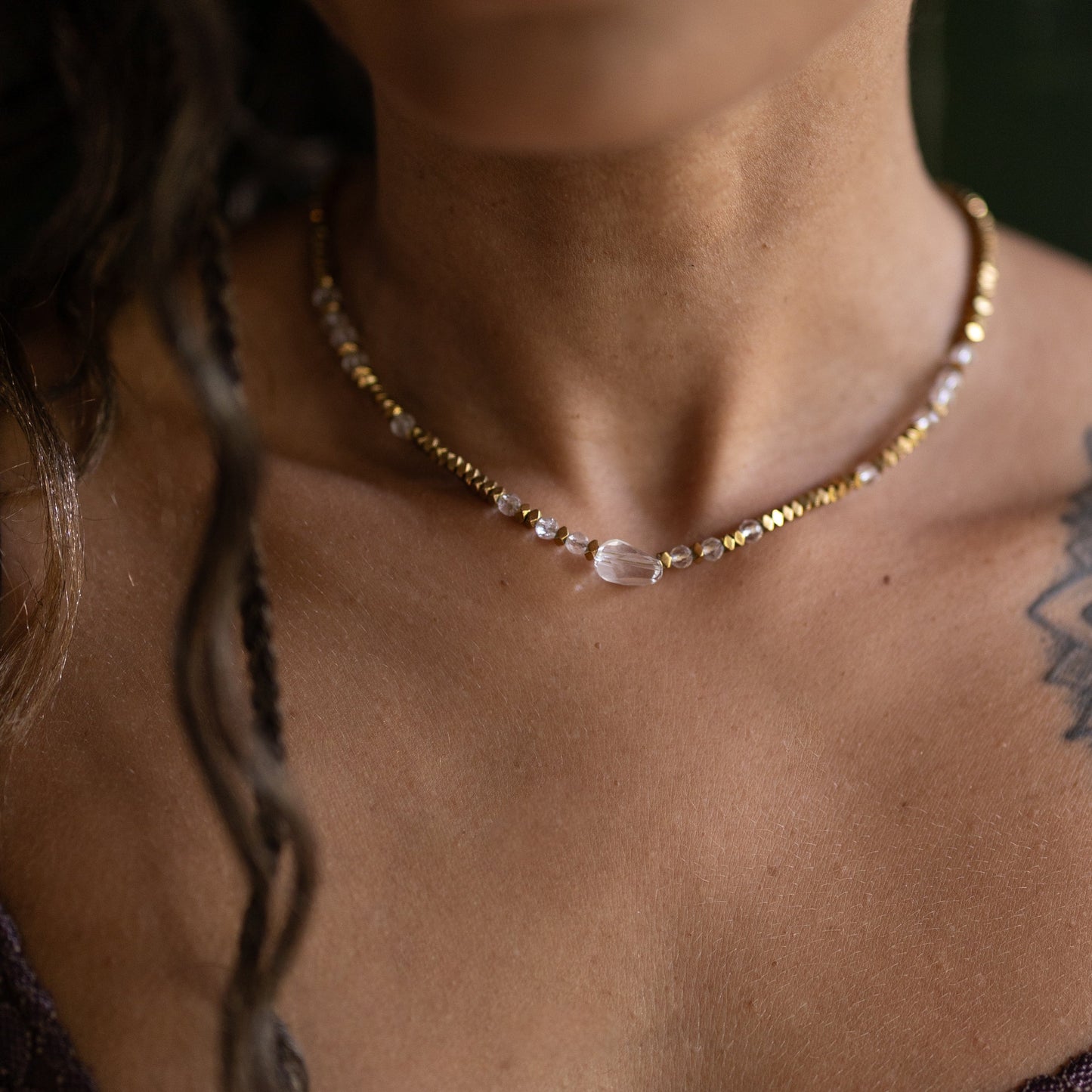 Collier Gaïa - Hématite et quartz